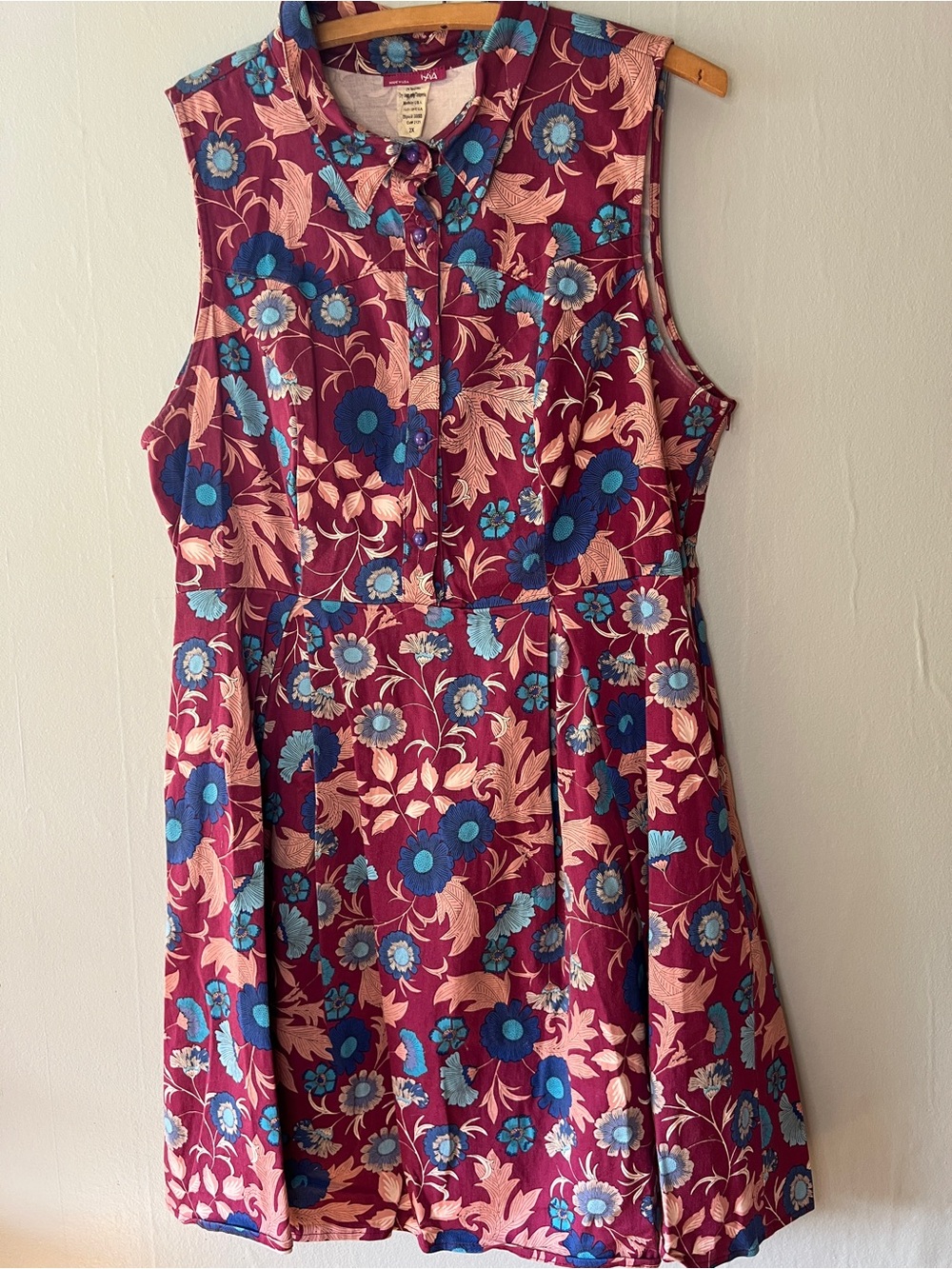Ixia Plus sized Sleeveless Floral A-Line Dress in Burgundy and Blue